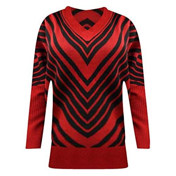 Chevron Striped V-Neck Sweater With Dolman Sleeves - Picture 5 of 8